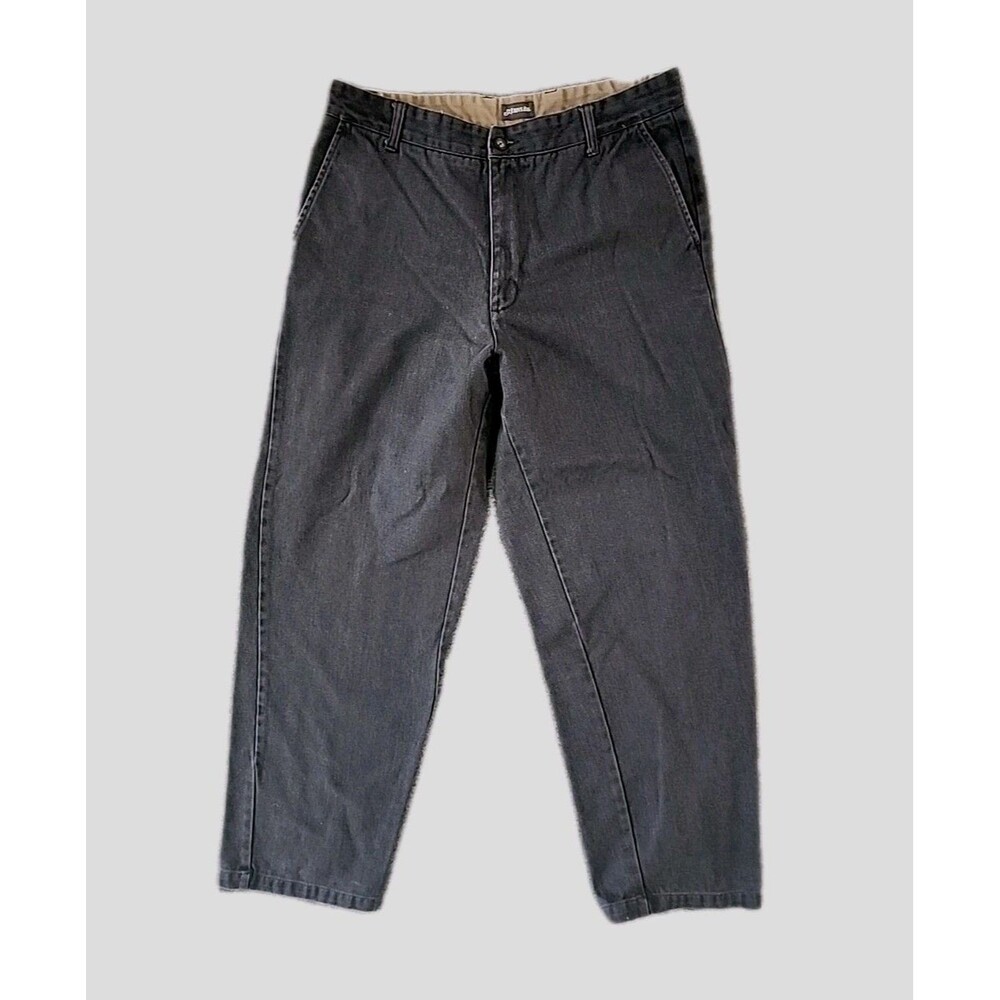 St Johns Bay Men's Trousers 36x34 Wide Leg Black Cotton Blend Twill Flat Front